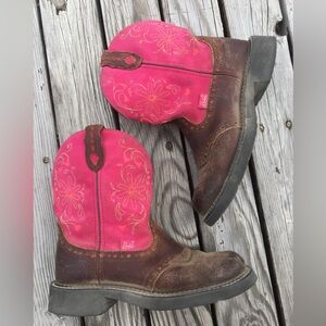 Justin Women's Gypsy Boots Pink Embroidered Hearts Floral Size 7B L9973
